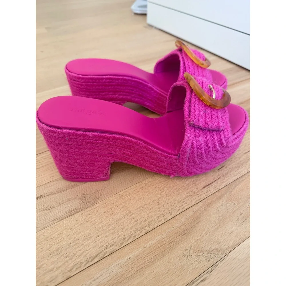 Cult Gaia Cleia Platform Sandal Dragon Fruit Pink Braided Jute Buckle 39 US 9